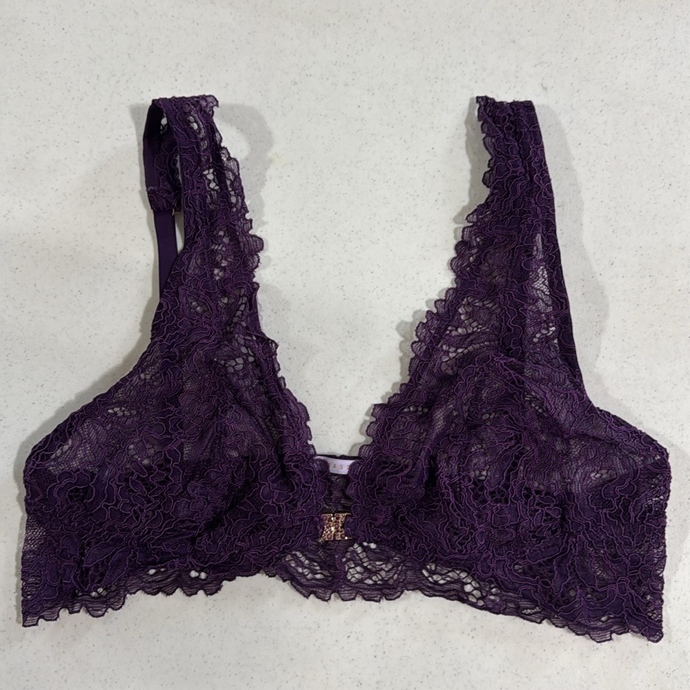 Savage x Fenty Romantic Corded Lace Dark Purple Bralette Size Large